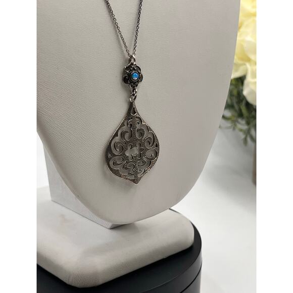 Carolyn Pollack Relios Filigree Sterling Silver Pendant Opal cabochon Necklace - Picture 5 of 13